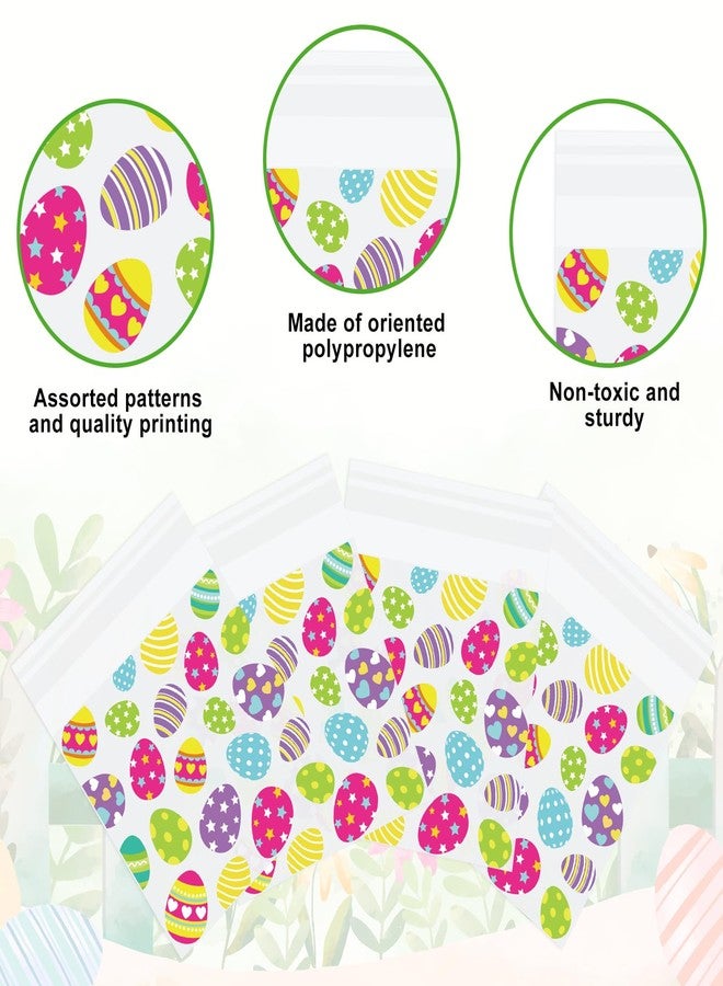 Whaline 320Pcs Easter Self Adhesive Treat Bags Colorful Easter Egg Cellophane Bags Clear Plastic Candy Goodie Bags for Holiday Birthday Party Favors Supplies - Image 3